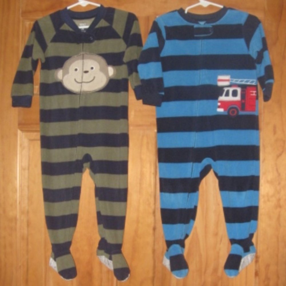 5/$30 Boys Carter's Monkey/Fire Truck Zipper Footed Pajamas Bundle